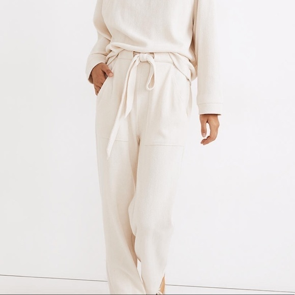 Madewell brushed herringbone jacquard tie waist tapered pants alabaster - Picture 2 of 6